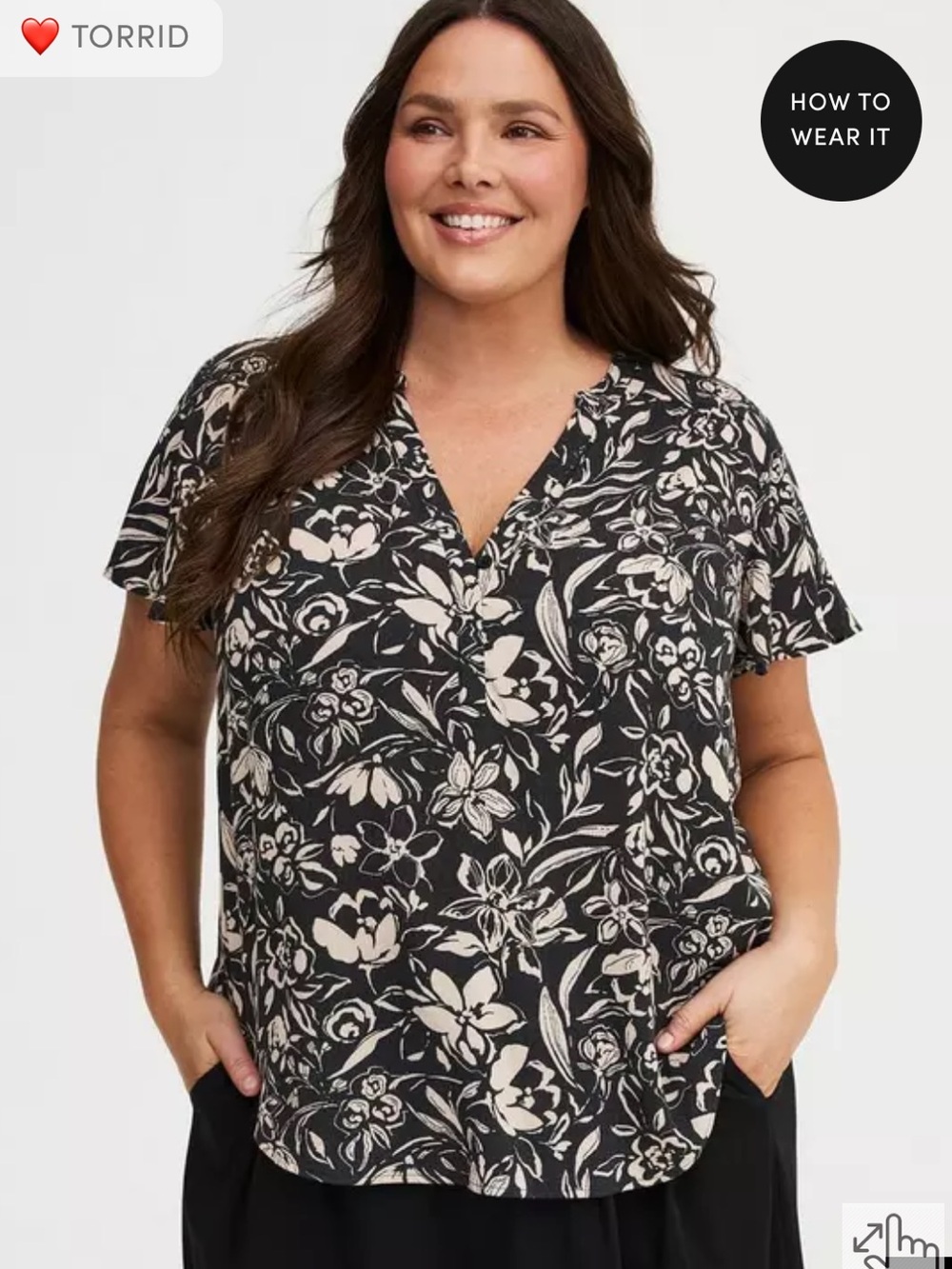 torrid Black and khaki Floral Crinkle Gauze Pullover Top
